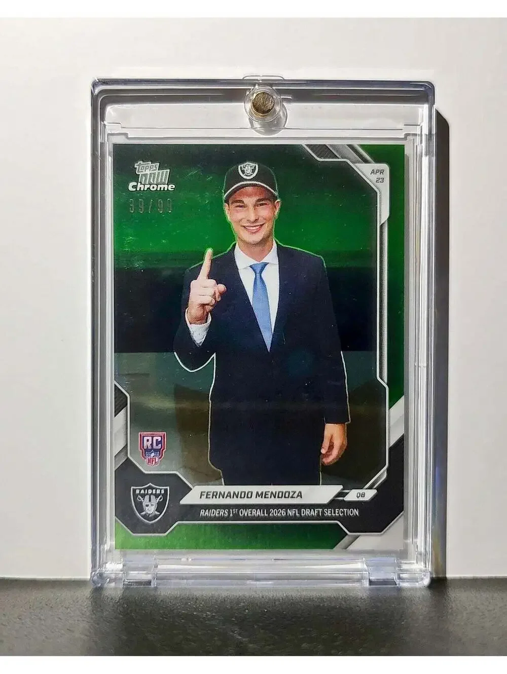 Fernando Mendoza Rookie 2026 Topps Now Draft Night Chrome Green Foil 39/99 Card